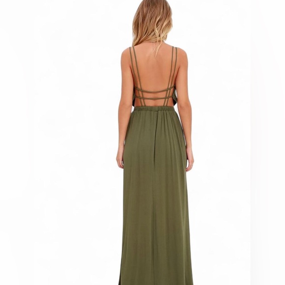 NWT Women's Lost in Paradise Olive Green Maxi Dress Size Medium‎ Strappy Boho - Picture 3 of 8